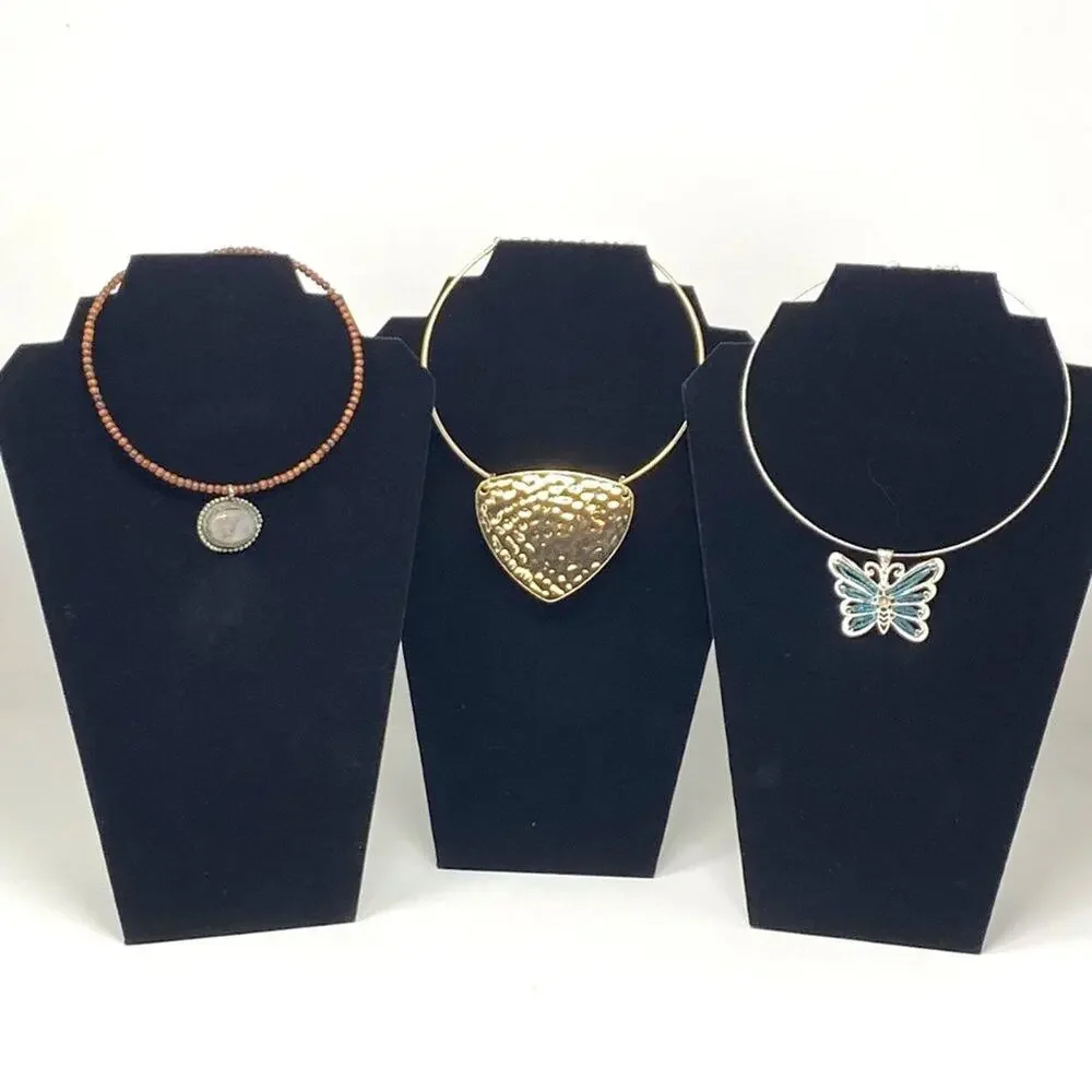 3 Boho Choker Necklaces ~ Silver Butterfly ~ Gold ~ Wooden Beads Stone Charm